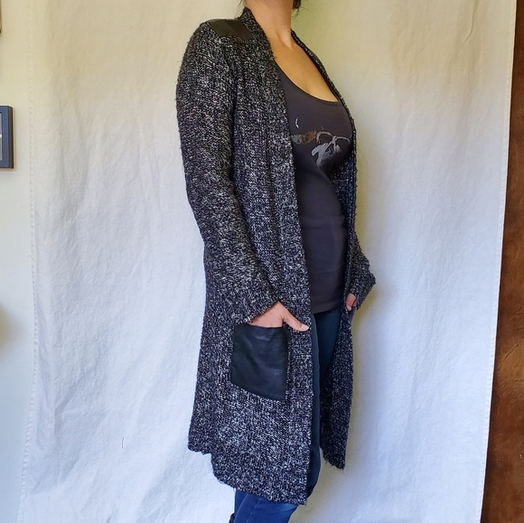 Apt. 9 Sweaters - Long Cardigan with faux leather detail